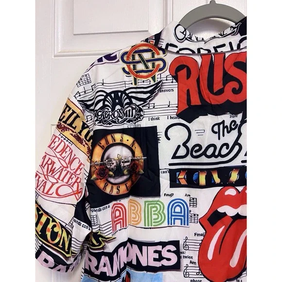Classic Rock Band Collage Shirt - Button Up-short Sleeve - Picture 7 of 13